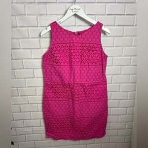 Lands' End bright Pink Eyelet sleeveless Cotton Dress Size 10P Petite